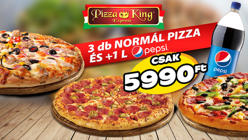Pizza King 4 - 3 db normál pizza 1 literes Pepsivel - Szuper ajánlat - Online rendelés